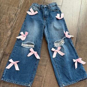 SHEIN Kids Blue Jeans with Pink Bows size 8